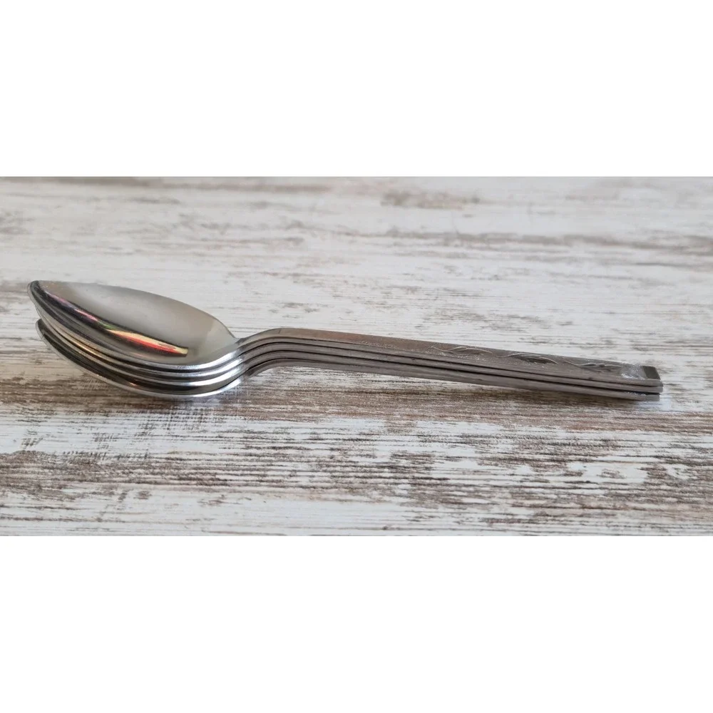 Vintage Carlton Korea Stainless Steel Tablespoons Set of 4 Frosted Leaf Pattern